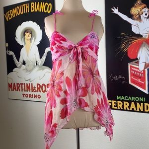 ⭐️$7 Beautiful Pink floral silk chiffon top, M